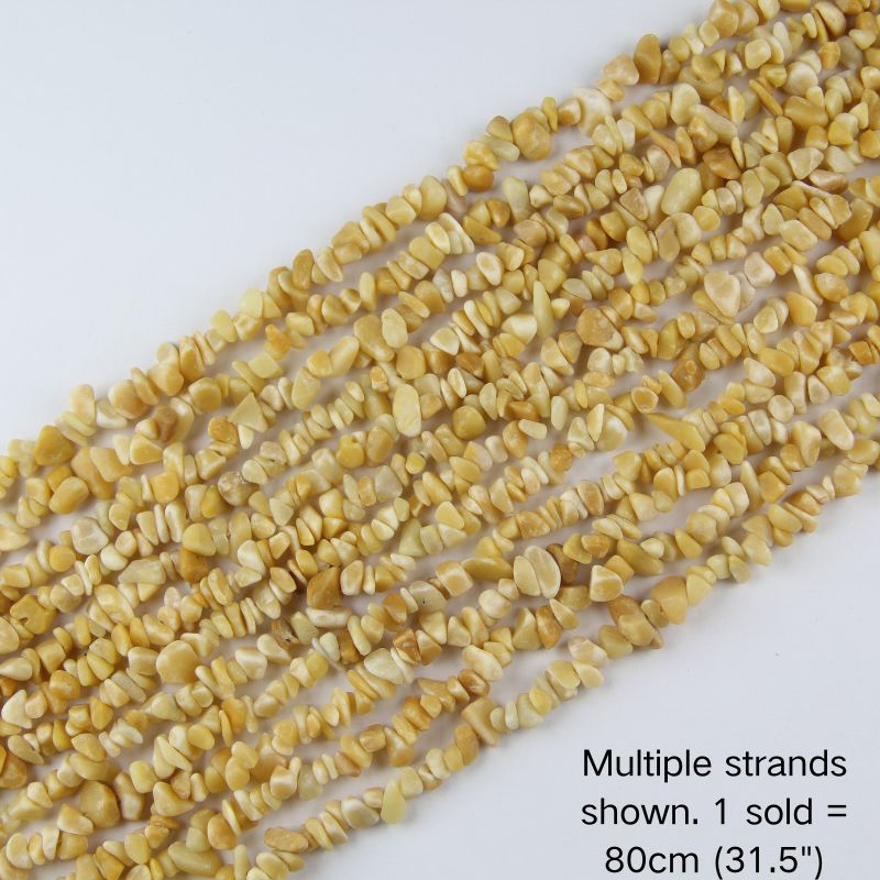 Multiple strands of natural yellow jade chip beads, 80cm (31.5") per strand for jewelry making.