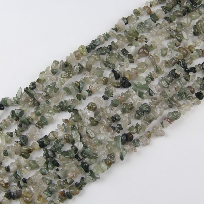 31.5 inch irregular 5-8mm natural green rutilated quartz actinolite necklace, career growth opportunity healing crystal jewelry for women