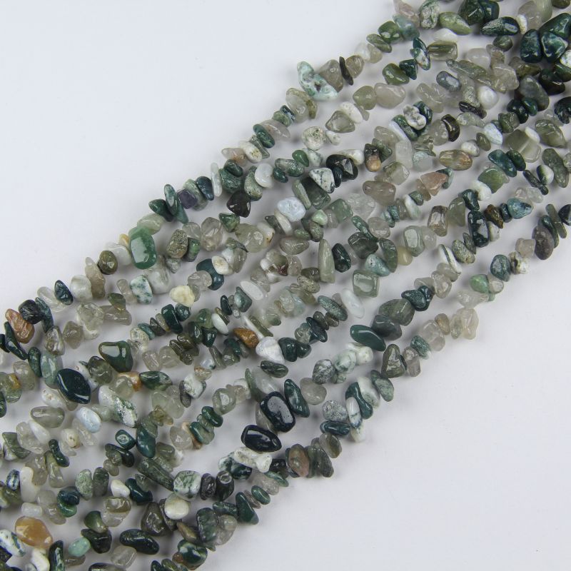 Natural Indian agate irregular bead long necklace on white background, earthy brown, cream, and rust tones on each freeform round bead