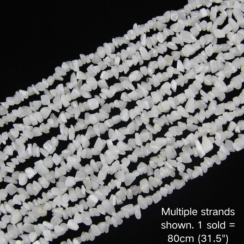 Natural white jade chip beads strands multiple display, 80cm (31.5") per strand for jewelry making.