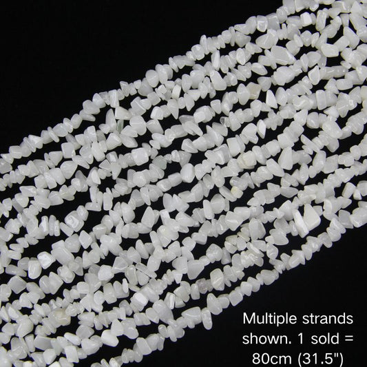 Natural white jade chip beads strands multiple display, 80cm (31.5") per strand for jewelry making.