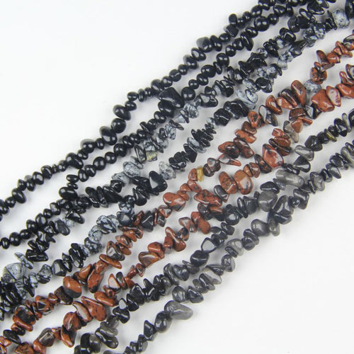 Multiple strands of 31.5-inch natural Obsidian chip beads in 4 colors (Black, Snowflake, Silver, Golden), 5-8mm irregular volcanic glass stones for DIY jewelry. Note: 1 strand sold per order.