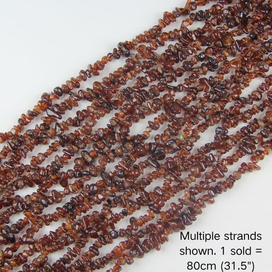 Multiple strands of natural orange garnet chips, rich sunset warm tones, 31.5 inch beaded cord for jewelry making and boho decor.