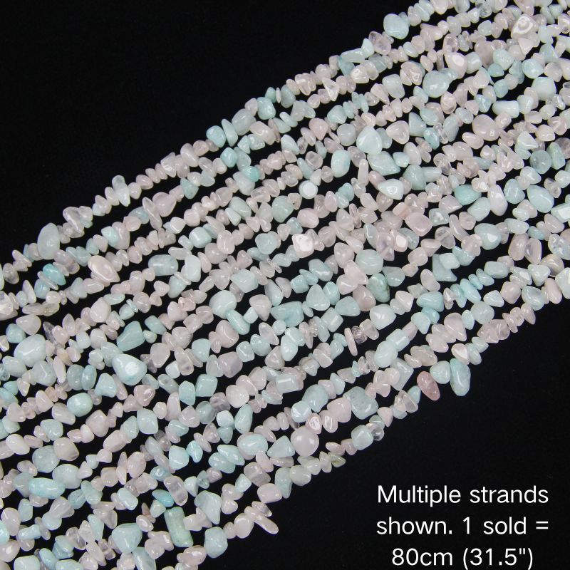 Multiple strands of pastel pink and blue quartz chip beads, 80cm (31.5") per strand for DIY jewelry making.