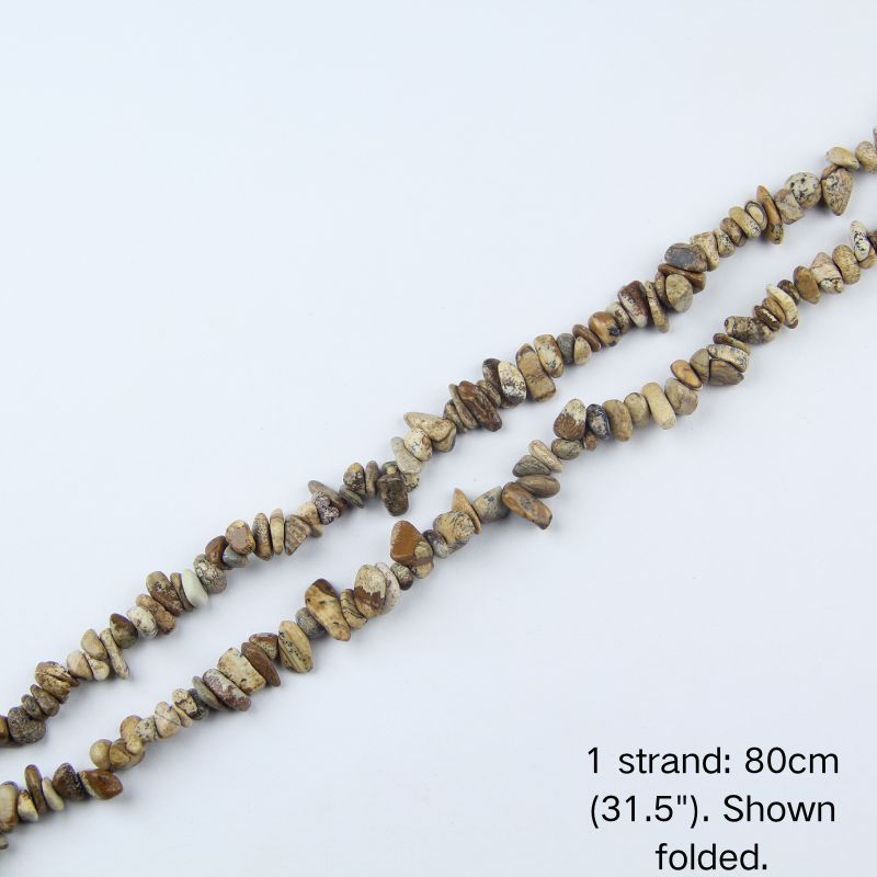 Picture jasper chip beaded strand, 31.5 inch (80cm) length shown folded. 1 sold equals 1 strand.