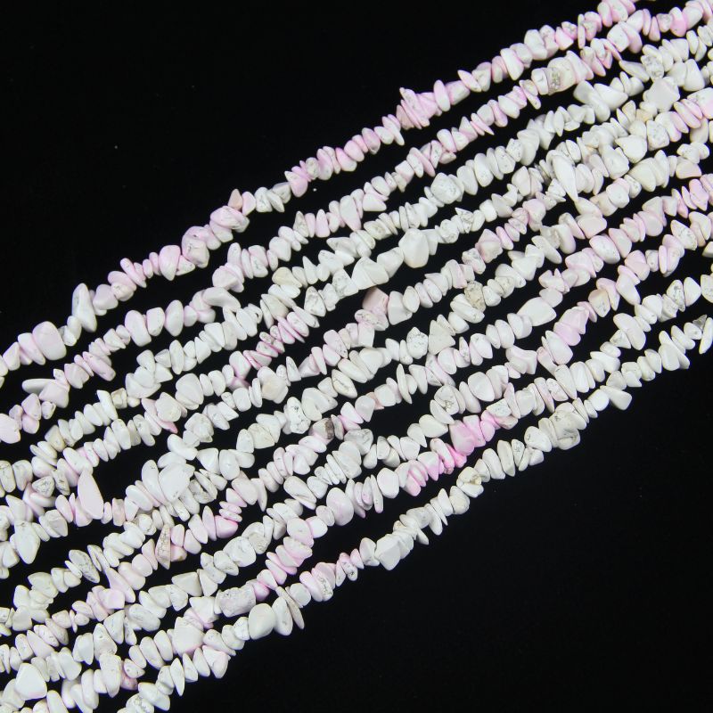 31.5 inch pink and white blossom howlite bead strand with 5-8mm irregular round beads and pink crackled veining threaded on nylon cord