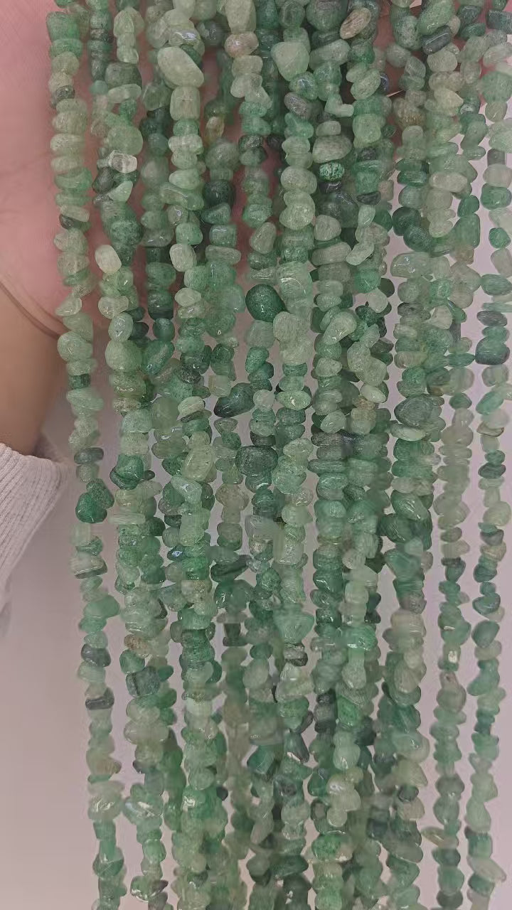 31.5 Inch Natural Green Strawberry Quartz Bead Strand – 5-8mm Irregular Rounds Threaded on Nylon Cord