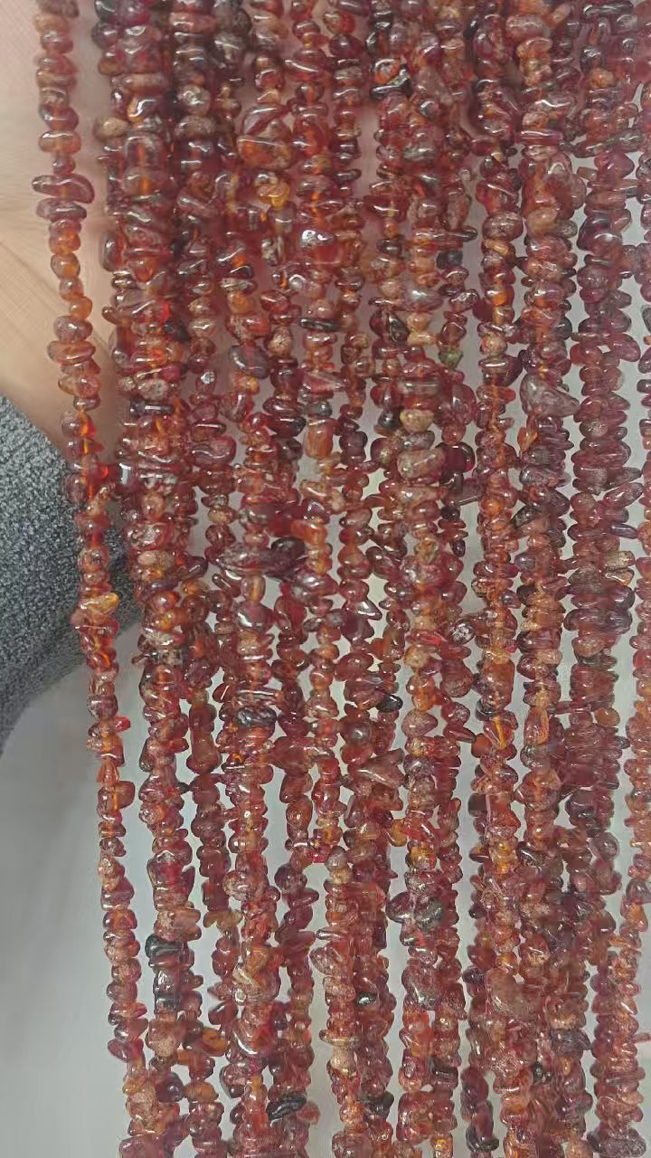 Irregular orange garnet gravel long chain