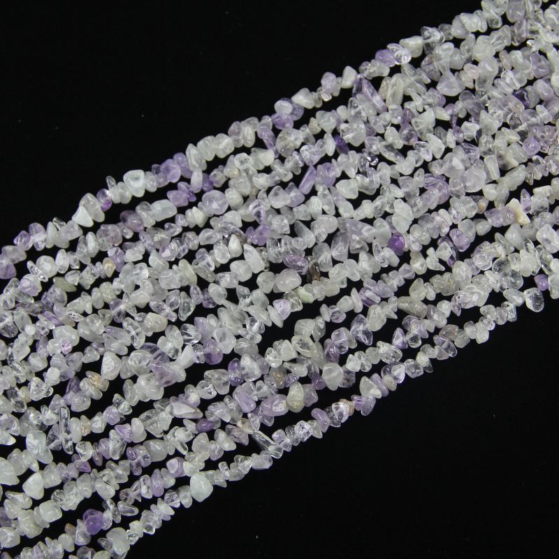 31.5 inch natural purple white crystal bead strand with 5-8mm irregular round beads threaded on nylon cord