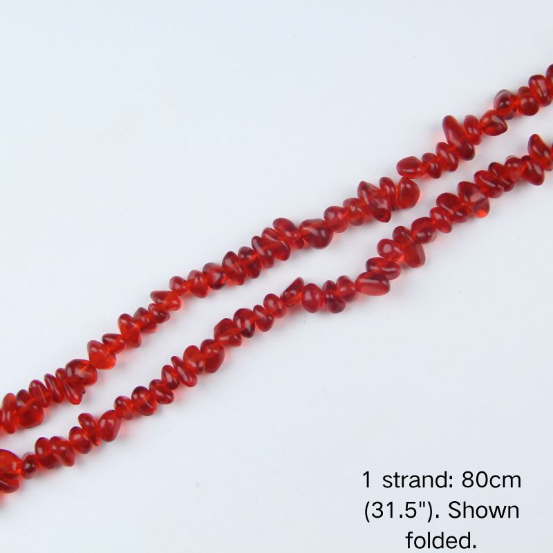 A single folded strand of red glass chip beads.