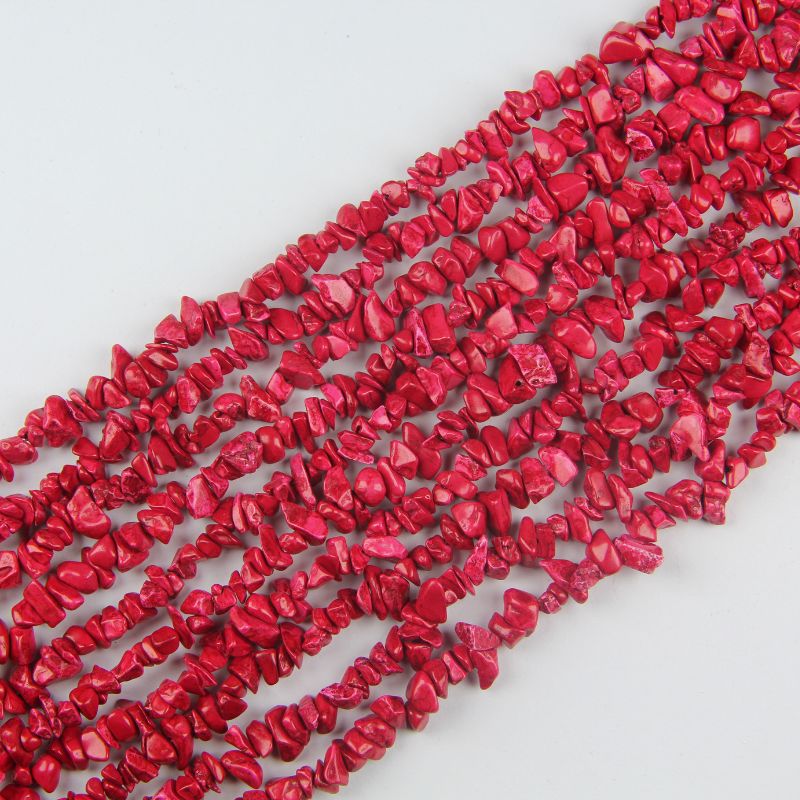 31.5 inch natural red turquoise bead strand with 5-8mm irregular round beads threaded on nylon cord