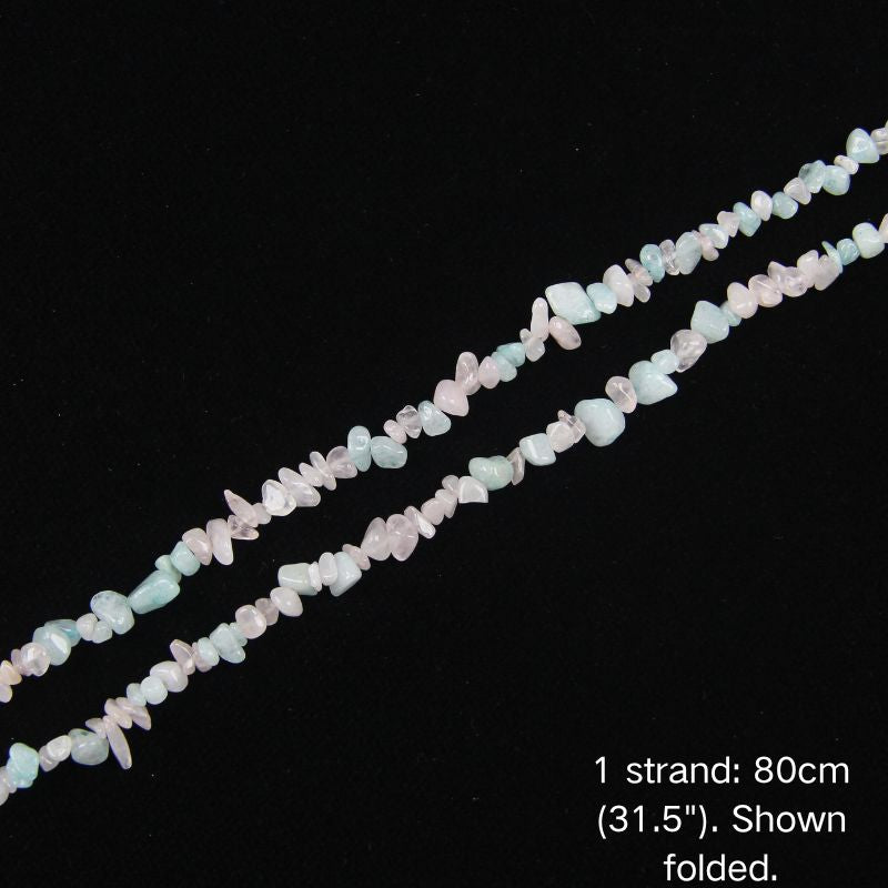 Single folded strand of 80cm natural pastel pink and blue quartz nugget beads.