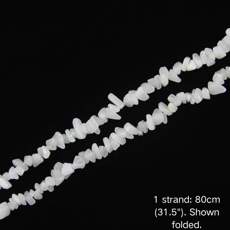 Single strand of 80cm white jade nugget chip beads folded in half, irregular stone chips on nylon cord.