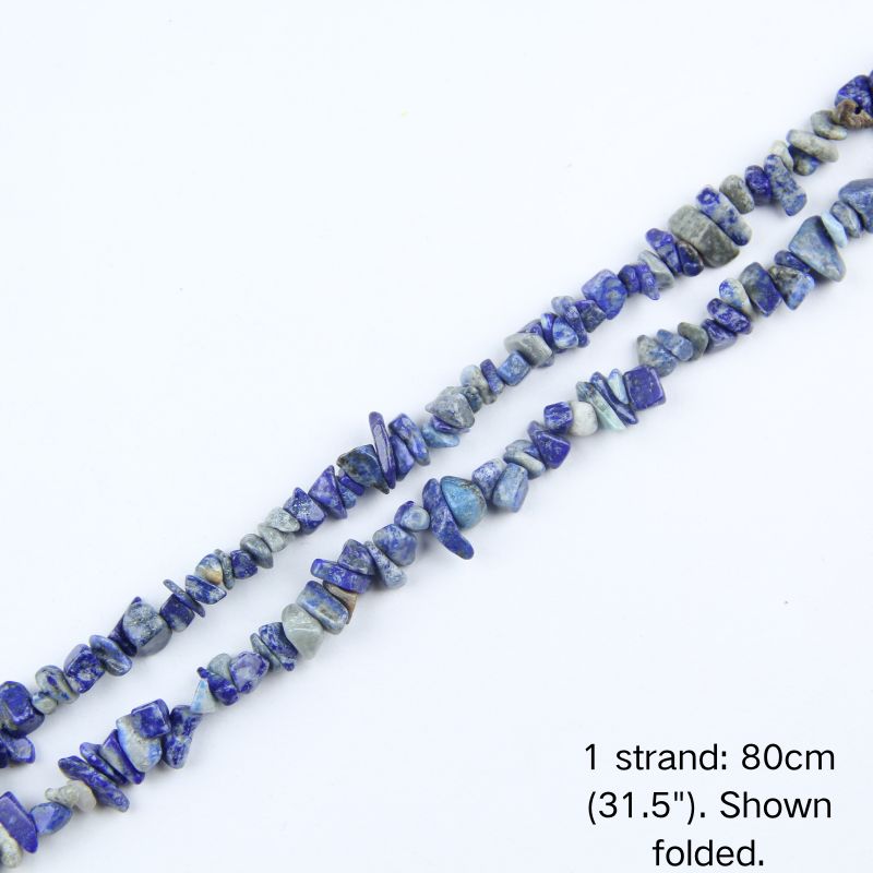 Sodalite chip beaded strand, 31.5 inch (80cm) length shown folded. 1 sold equals 1 strand.