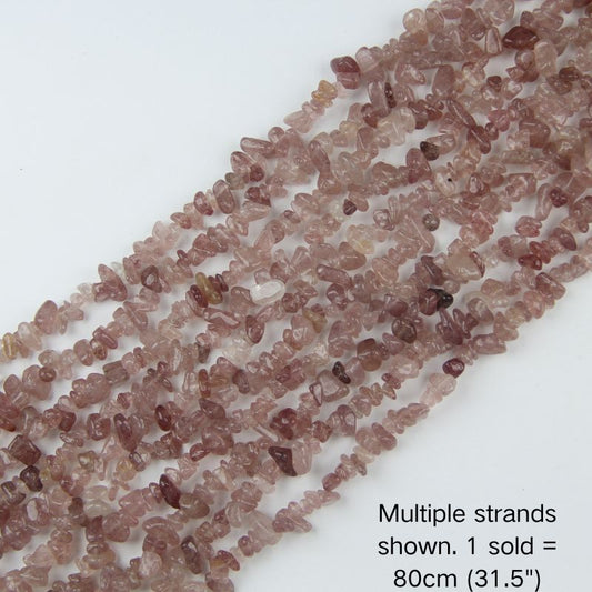 Strawberry quartz chip beads, multi-strand display, 31.5 inch strand, 5-8mm polished chips.