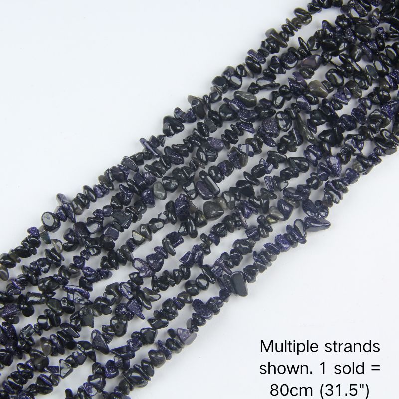 Multiple strands of 31.5" Synthetic Blue Sandstone chips (5-8mm) displayed as the cover image. Note: 1 strand sold per order.
