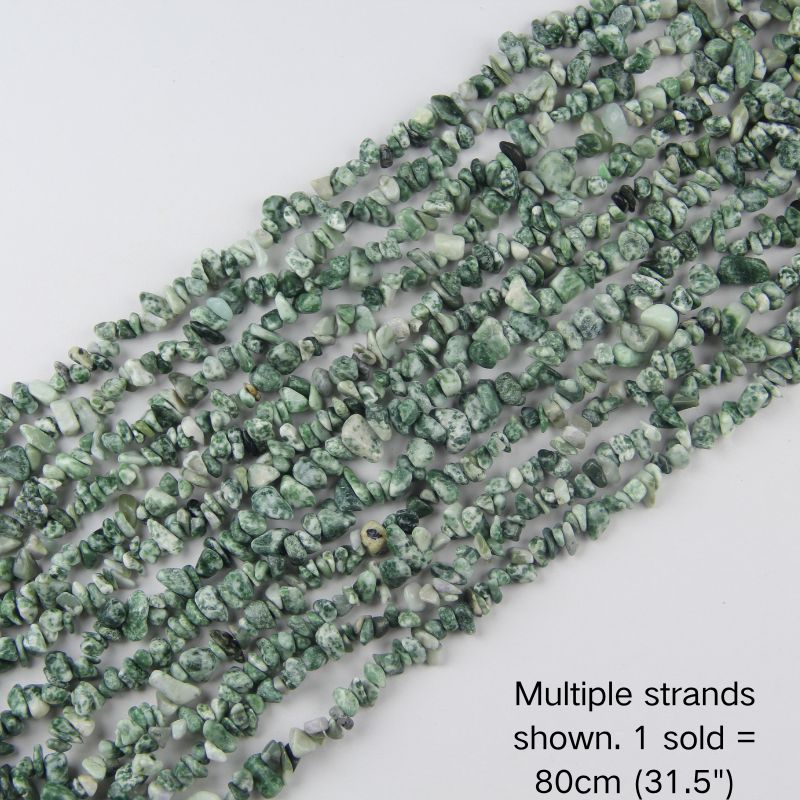 Multiple strands of 31.5" Tree Agate irregular chip beads (5-8mm) displayed as the cover image. Natural dendrite textures. Note: 1 strand sold per order.