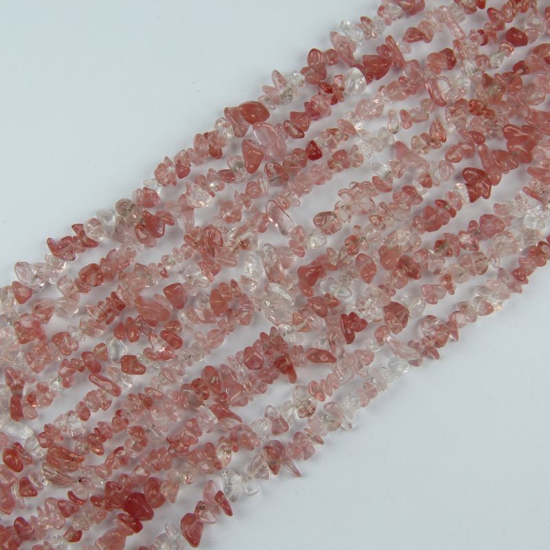 31.5 inch natural watermelon red crystal bead strand with 5-8mm irregular round beads threaded on nylon cord