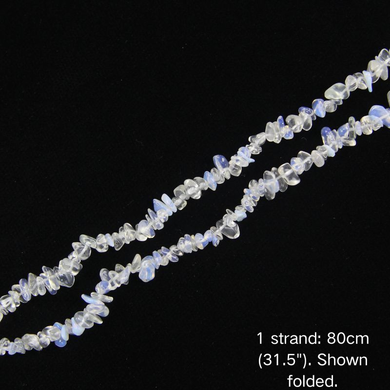 A single 80cm (31.5") strand of Synthetic White-Blue Opal chips, shown folded to display actual length.