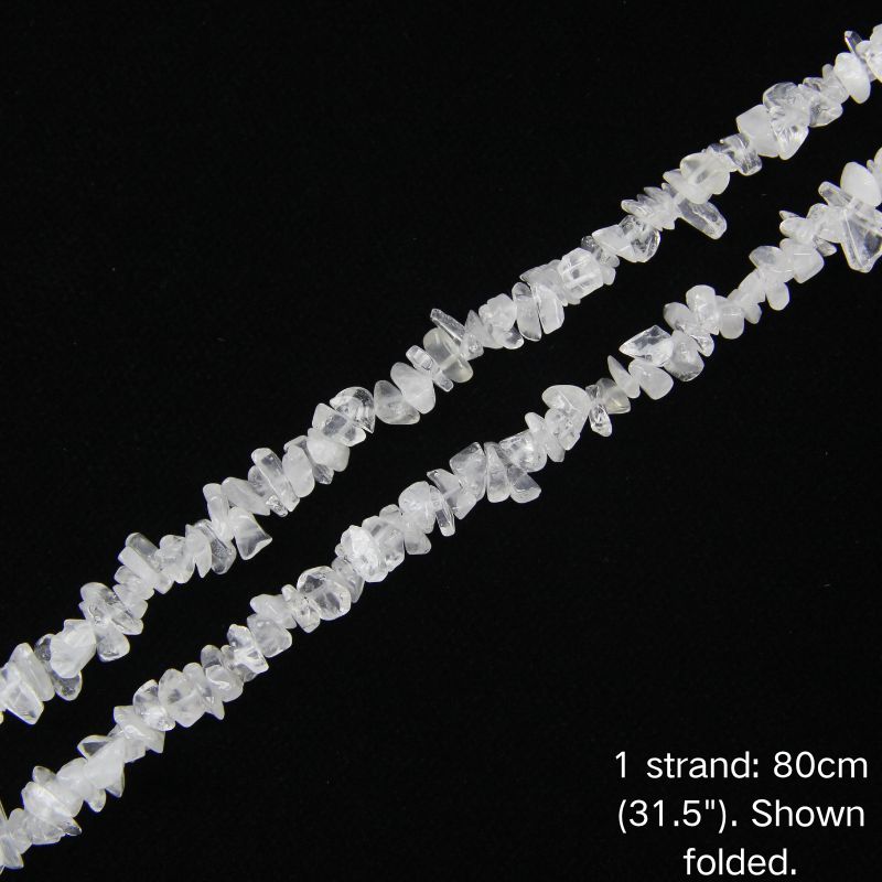 A single 80cm (31.5") strand of White Cotton irregular crystal chip beads, shown folded to display actual length and nylon cord.