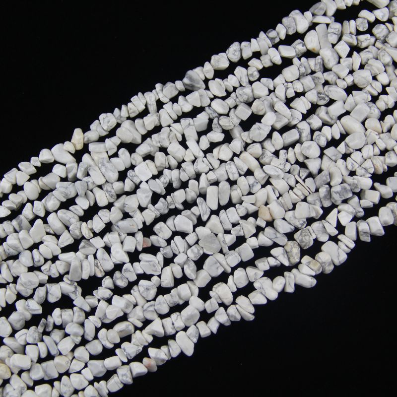 31.5 inch natural white howlite bead strand with 5-8mm irregular round beads and grey veining threaded on nylon cord
