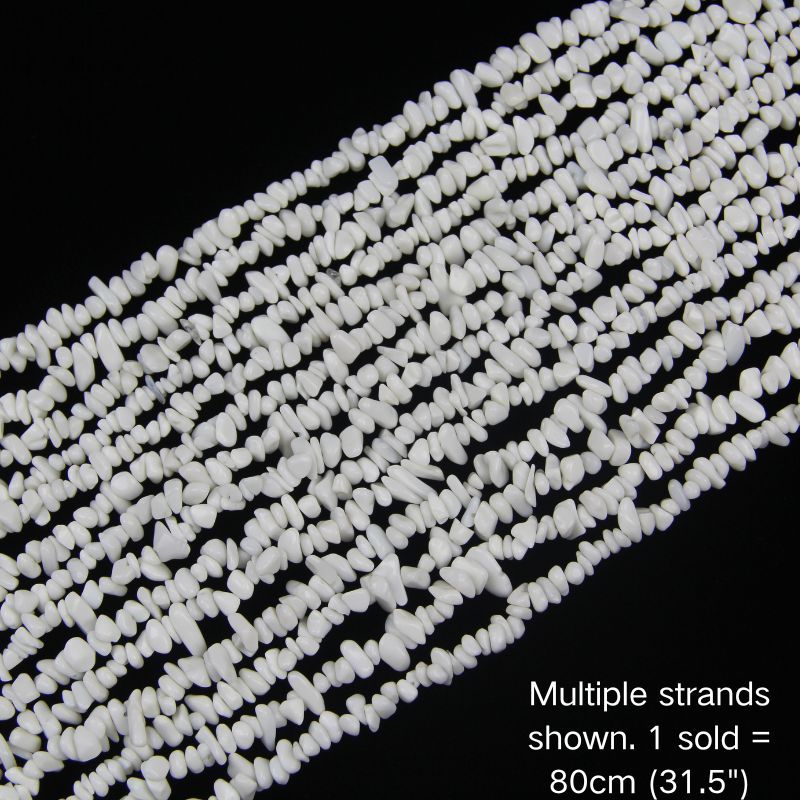 Multiple strands of white porcelain chip beads, 5-8mm polished ceramic chips.