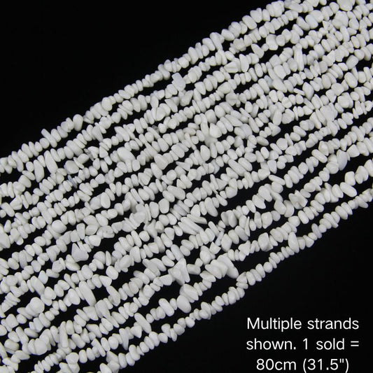 Multiple strands of white porcelain chip beads, 5-8mm polished ceramic chips.