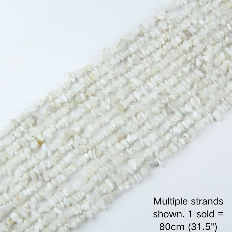 Multiple white moonstone chip strands shown together. 1 sold equals 1 strand 80cm (31.5") long.