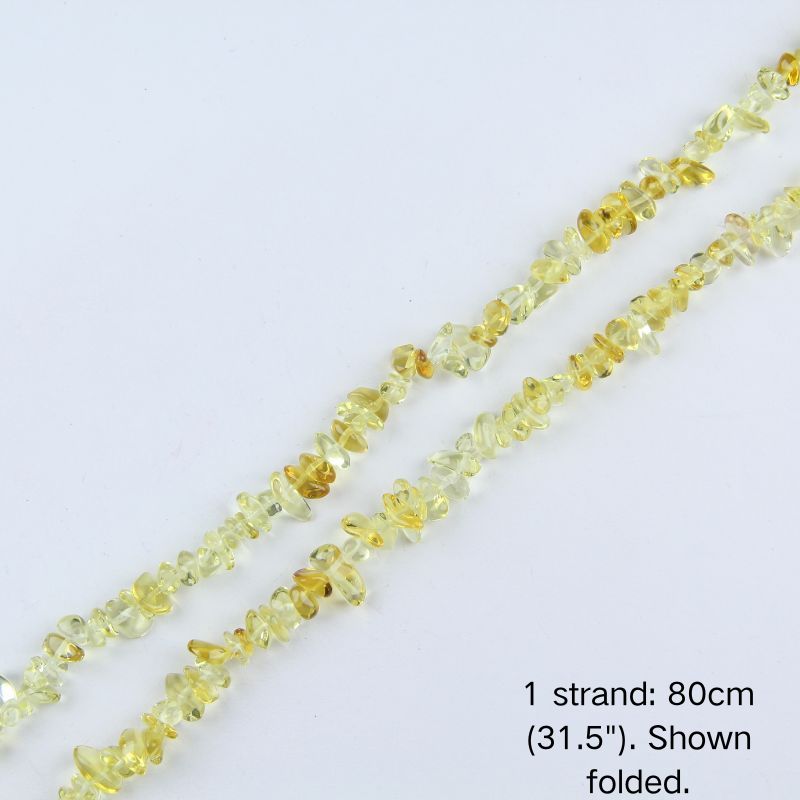A single folded strand of yellow glass chip beads.